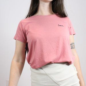 *H&M Pink Embroidered 'Love'  T Shirt